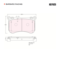 Barbaro Racing KD7025 brake pad shape drawing - 153.9 x 92.3 x 17 mm