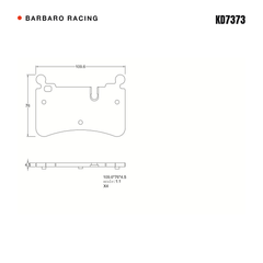 Barbaro Racing KD7373 brake pad shape drawing - 109.6 x 76 mm