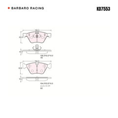 Barbaro Racing KD7553 brake pad shape drawing - 155.3 x 63.3 x 18.8 mm