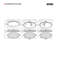 Barbaro Racing KD7663 brake pad shape drawing - 132 x 70.1 x 18 mm