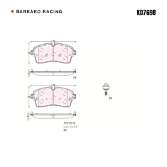 Barbaro Racing KD7698 brake pad shape drawing - 175 x 79.1 x 16 mm