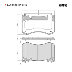 Barbaro Racing KD7858 brake pad shape drawing - 181 x 112.8 x 16.1 mm