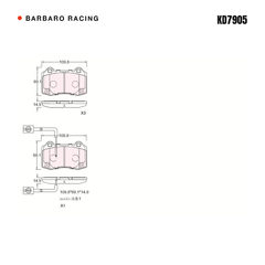 Barbaro Racing KD7905 brake pad shape drawing - 109.8 x 69.1 x 14.9 mm