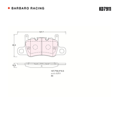 Barbaro Racing KD7911 brake pad shape drawing - 187.7 x 86.8 x 16.5 mm