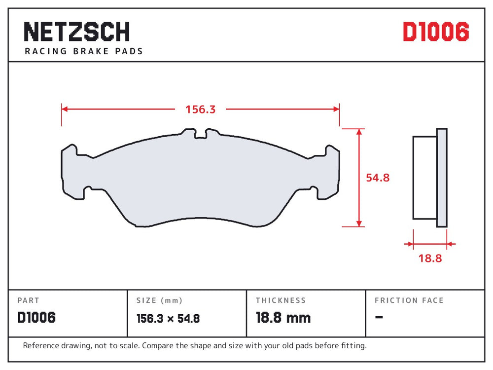 NETZSCH D1006 brake pad drawing, 18.8 mm thick