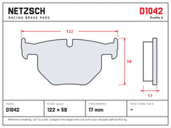 NETZSCH D1042 brake pad drawing, 17 mm thick