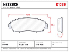 NETZSCH D1089 brake pad drawing, 17.9 mm thick