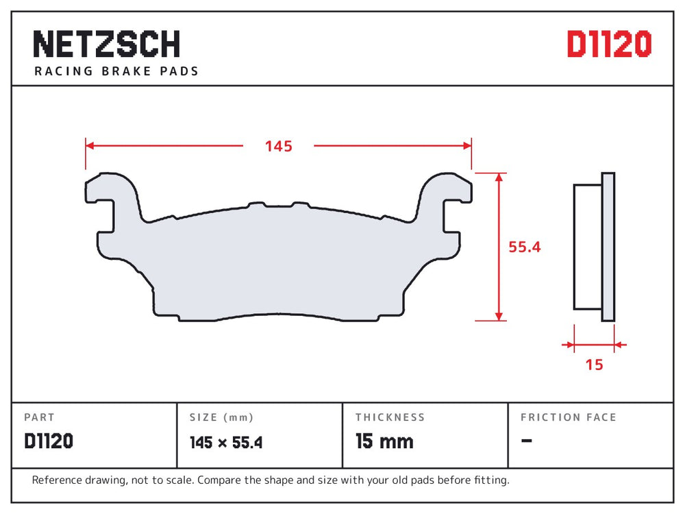 NETZSCH D1120 brake pad drawing, 15 mm thick