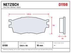 NETZSCH D1156 brake pad drawing, 18 mm thick
