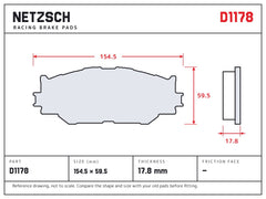 NETZSCH D1178 brake pad drawing, 17.8 mm thick