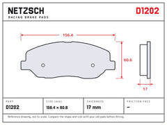 NETZSCH D1202 brake pad drawing, 17 mm thick