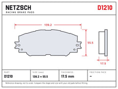 NETZSCH D1210 brake pad drawing, 17.5 mm thick