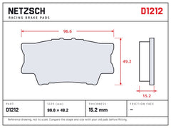 NETZSCH D1212 brake pad drawing, 15.2 mm thick