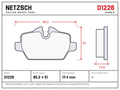 NETZSCH D1226 brake pad drawing, 17.4 mm thick