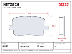 NETZSCH D1227 brake pad drawing, 17 mm thick