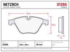 NETZSCH D1260 brake pad drawing, 19 mm thick