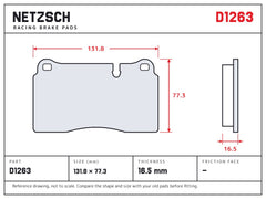 NETZSCH D1263 brake pad drawing, 16.5 mm thick