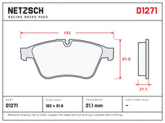 NETZSCH D1271 brake pad drawing, 21.1 mm thick