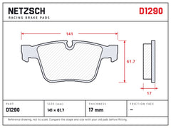 NETZSCH D1290 brake pad drawing, 17 mm thick