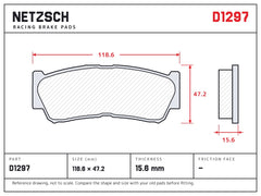 NETZSCH D1297 brake pad drawing, 15.6 mm thick