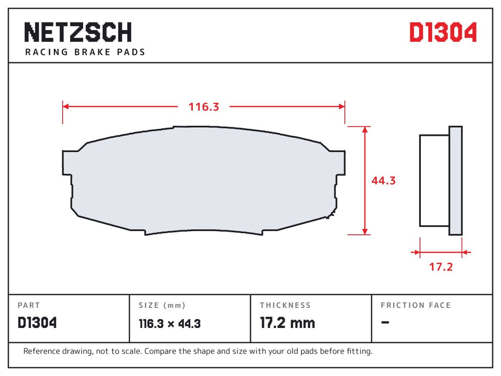 NETZSCH D1304 brake pad drawing, 17.2 mm thick