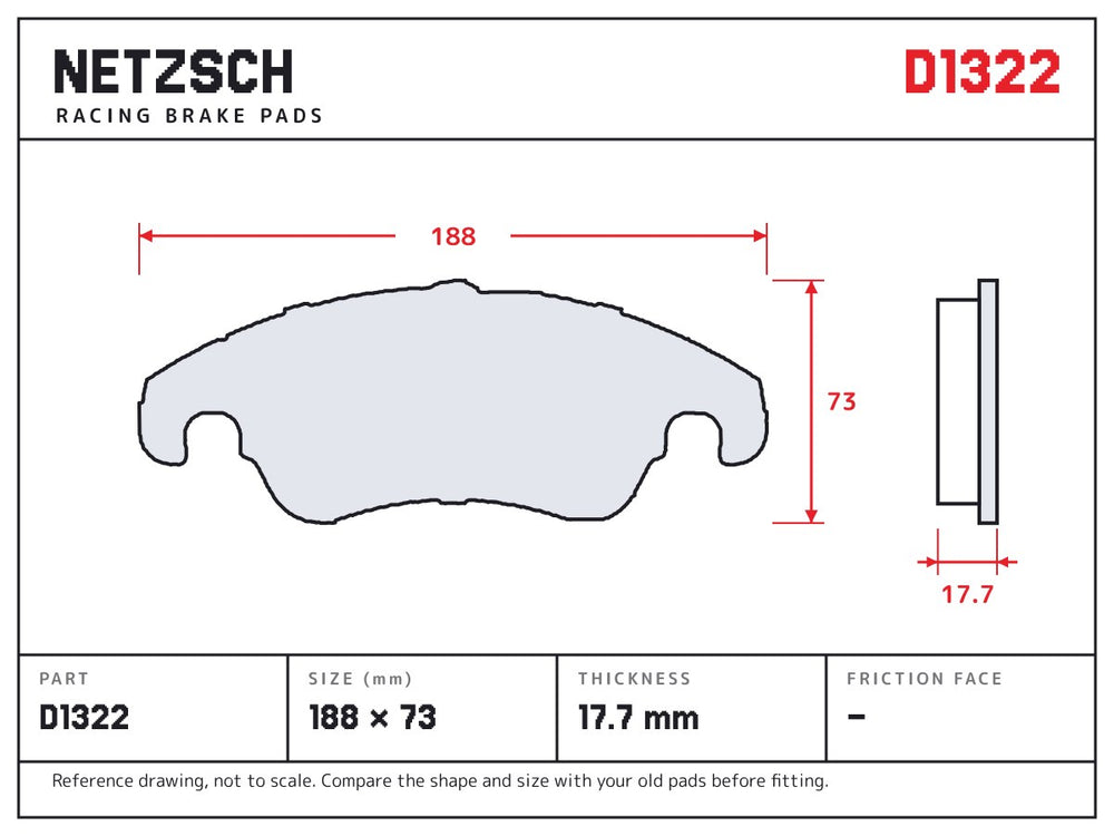 NETZSCH D1322 brake pad drawing, 17.7 mm thick