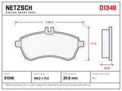 NETZSCH D1340 brake pad drawing, 20.6 mm thick