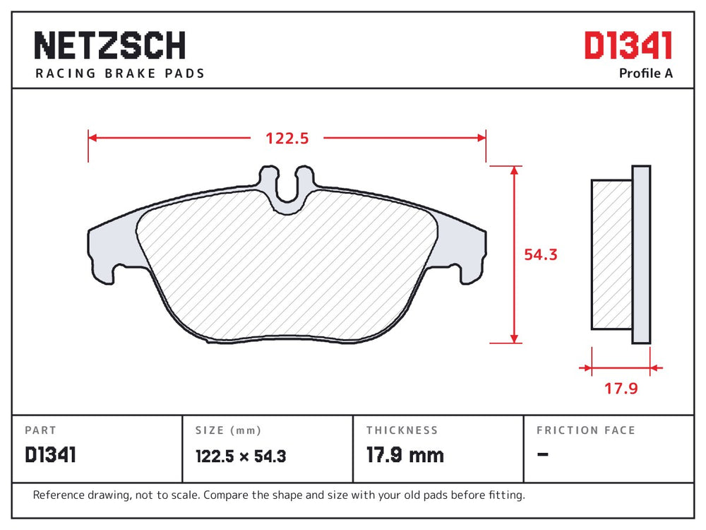 NETZSCH D1341 brake pad drawing, 17.9 mm thick