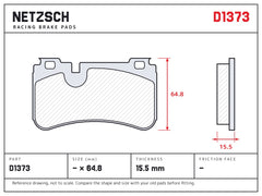 NETZSCH D1373 brake pad drawing, 15.5 mm thick