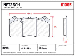 NETZSCH D1395 brake pad drawing, 15.8 mm thick