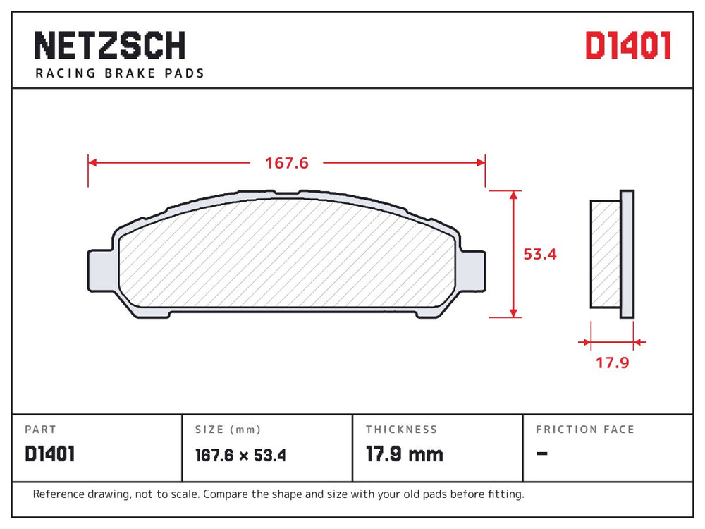 NETZSCH D1401 brake pad drawing, 17.9 mm thick