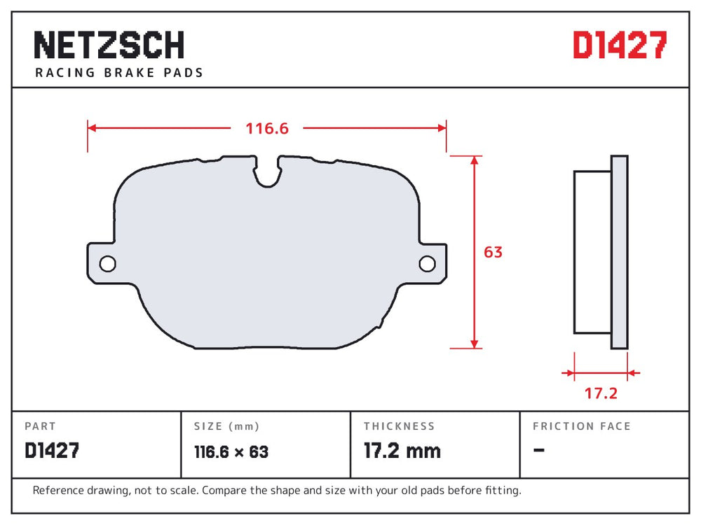 NETZSCH D1427 brake pad drawing, 17.2 mm thick