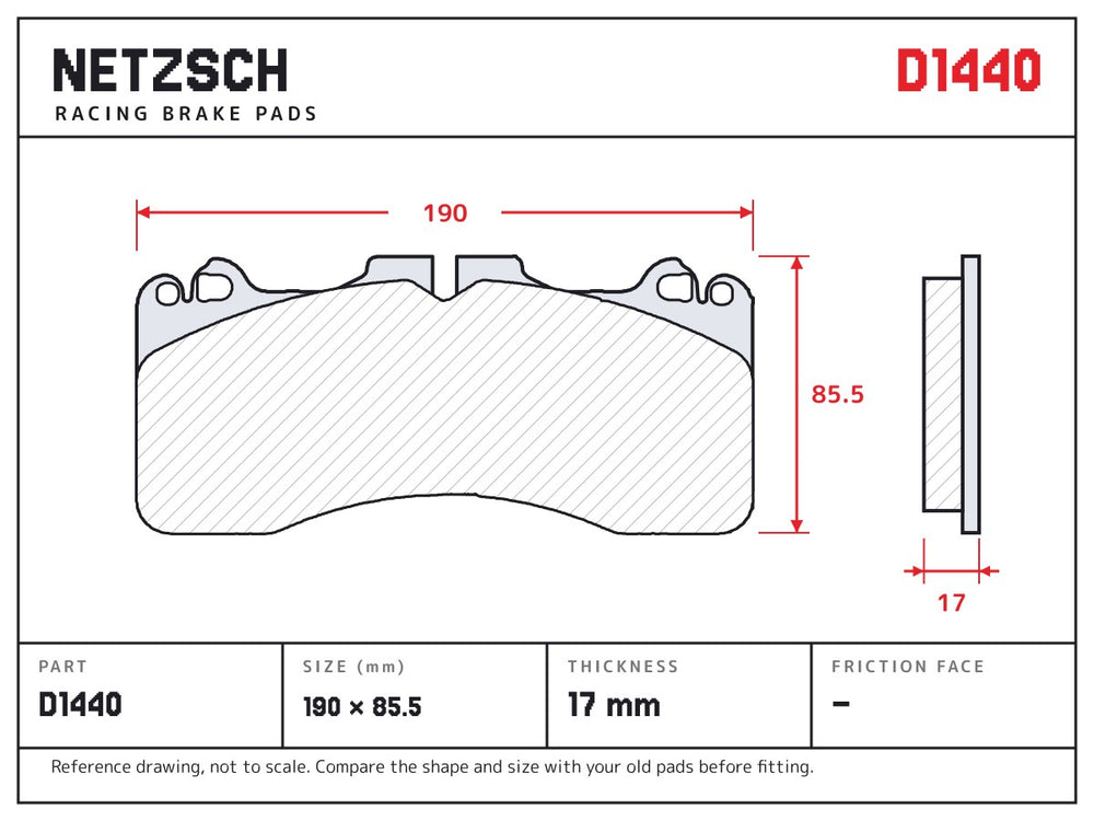 NETZSCH D1440 brake pad drawing, 17 mm thick