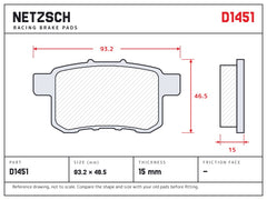 NETZSCH D1451 brake pad drawing, 15 mm thick