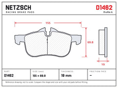 NETZSCH D1462 brake pad drawing, 19 mm thick
