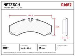 NETZSCH D1487 brake pad drawing, 17 mm thick