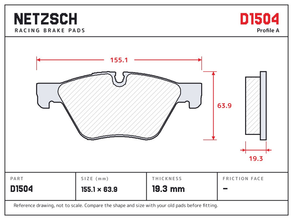 NETZSCH D1504 brake pad drawing, 19.3 mm thick