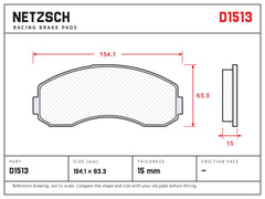 NETZSCH D1513 brake pad drawing, 15 mm thick