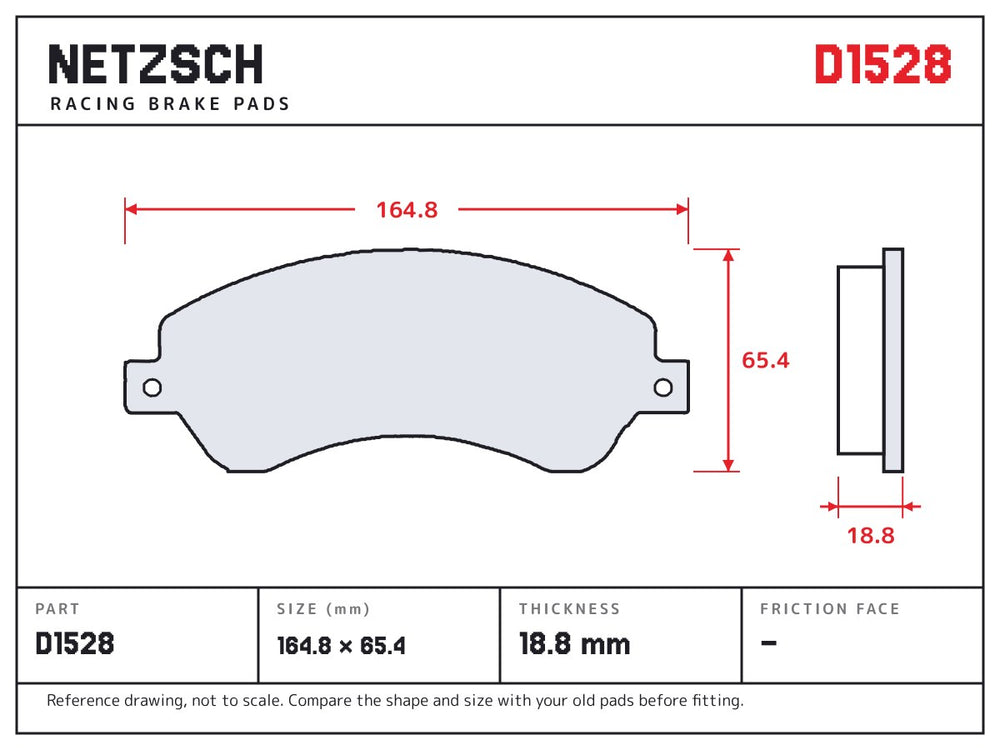NETZSCH D1528 brake pad drawing, 18.8 mm thick