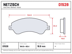 NETZSCH D1528 brake pad drawing, 18.8 mm thick