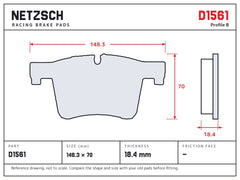 NETZSCH D1561 brake pad drawing, 18.4 mm thick