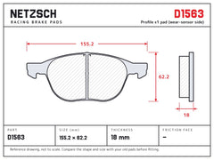 NETZSCH D1563 brake pad drawing, 18 mm thick