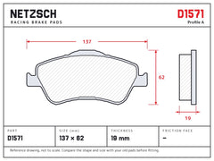 NETZSCH D1571 brake pad drawing, 19 mm thick