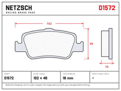 NETZSCH D1572 brake pad drawing, 16 mm thick