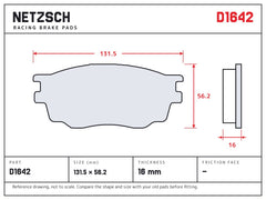 NETZSCH D1642 brake pad drawing, 16 mm thick