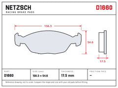 NETZSCH D1660 brake pad drawing, 17.5 mm thick