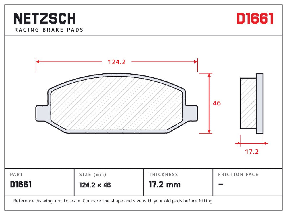NETZSCH D1661 brake pad drawing, 17.2 mm thick