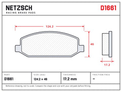 NETZSCH D1661 brake pad drawing, 17.2 mm thick