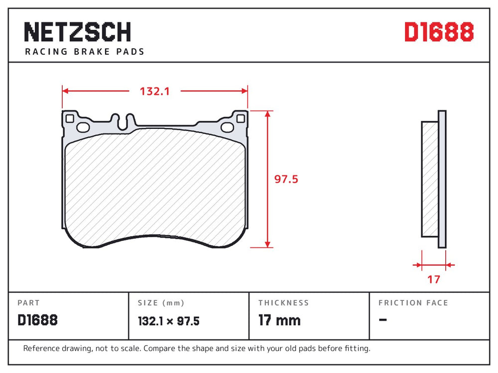 NETZSCH D1688 brake pad drawing, 17 mm thick