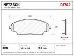 NETZSCH D1702 brake pad drawing, 16.7 mm thick
